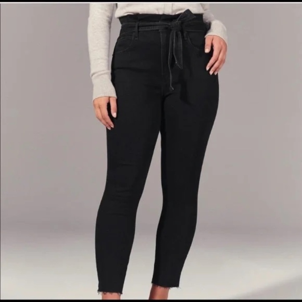 Abercrombie and Fitch Ultra High Rise Super Skinny Paperbag Waist Black Jeans 4